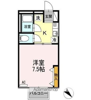 シャトル西春日Ａ・Ｂ棟[1K/23.4m2]の間取図