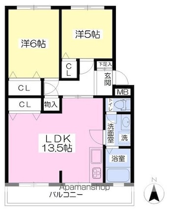 アイリッシュコート正円寺[2LDK/57.02m2]の間取図