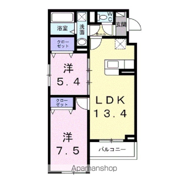 アンソレイユ[2LDK/57.08m2]の間取図