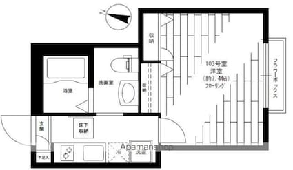 東京都世田谷区上馬５丁目[1K/25.02m2]の間取図