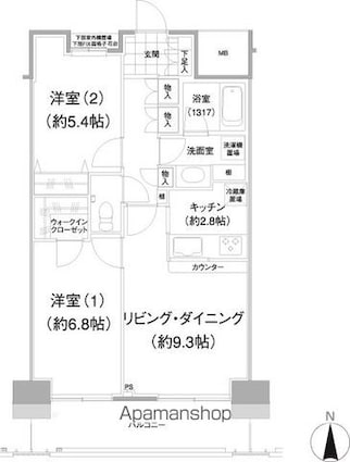 イストワール[2LDK/57.5m2]の間取図