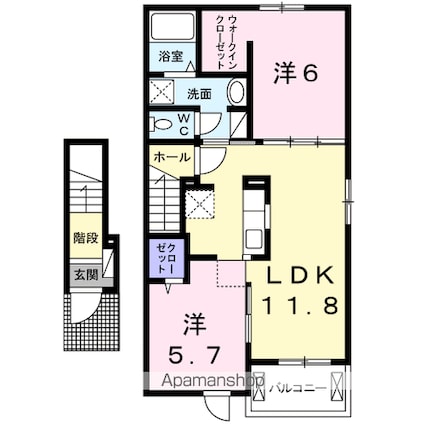 愛媛県新居浜市政枝町３丁目[2LDK/56.68m2]の間取図