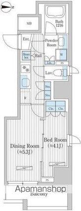 グレイスリヴィエール東京八丁堀[1DK/30.63m2]の間取図