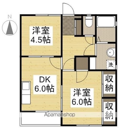 ビバリーガーデン大島Ｂ棟[2DK/43.8m2]の間取図