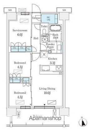スカイグランデ津田沼[2SLDK/65.1m2]の間取図