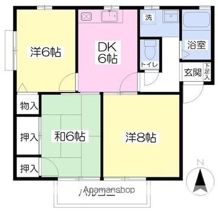 ディアスＳ・Ｓ　Ａ棟[3DK/57.4m2]の間取図