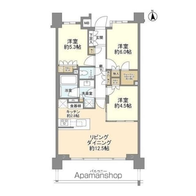 パークホームズ中野中央フォーシーズンズコート[3LDK/69.1m2]の間取図