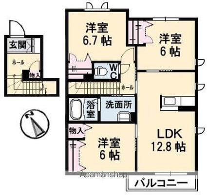 ヴィラロトス　Ｂ棟[3LDK/78.09m2]の間取図