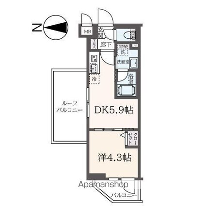 ハーモニーレジデンス東新宿[1DK/25.61m2]の間取図