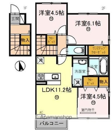 ブリーゼメゾン[3LDK/64.62m2]の間取図