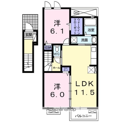 エスポワール・ジェルメ　Ⅰ[2LDK/56.17m2]の間取図