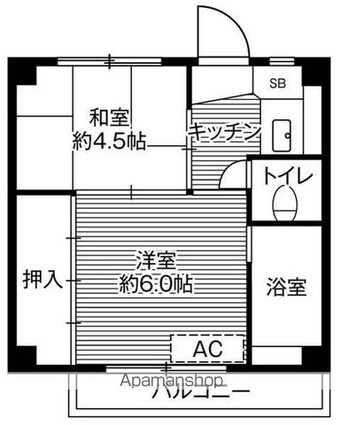 ビレッジハウス増穂１号棟[2K/28.98m2]の間取図