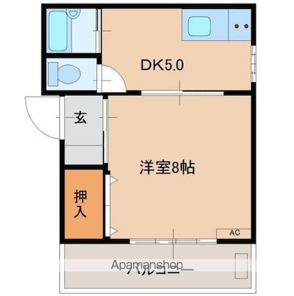 ヒーローマンションＣｏＣｏＭｏ[1DK/28.8m2]の間取図