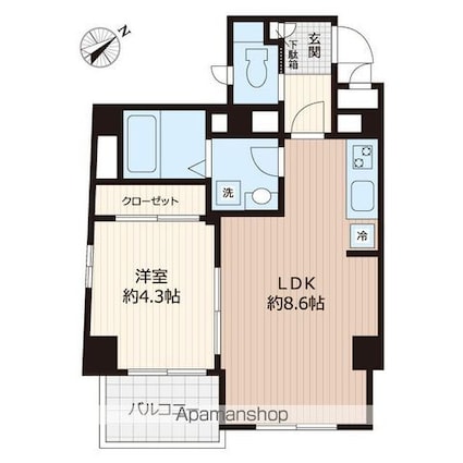 ソシア恵比寿[1LDK/39.39m2]の間取図