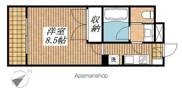 プレステージ立川[1K/26.4m2]の間取図