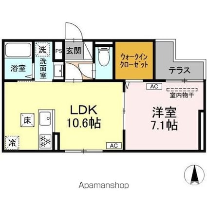 セレスティア大谷田ＩＩ[1LDK/42.18m2]の間取図