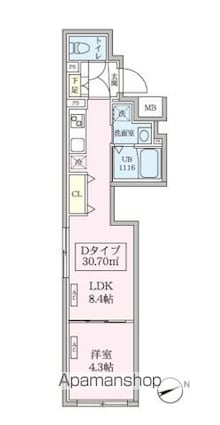 スカイコートリュクス品川大崎[1LDK/30.7m2]の間取図