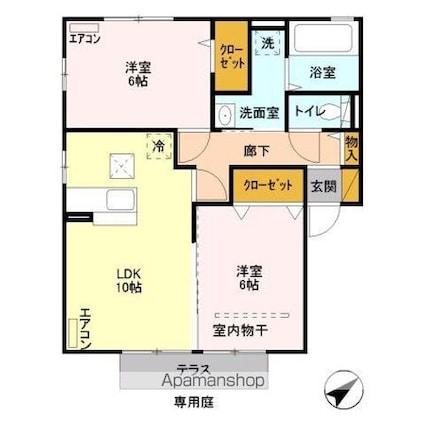 ベルボナール　Ｄ[2LDK/55.44m2]の間取図