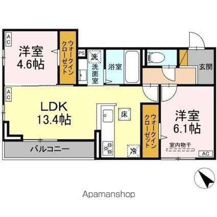 ＤーＲＯＯＭ都賀２丁目ＩＩーＢ棟[2LDK/56.86m2]の間取図