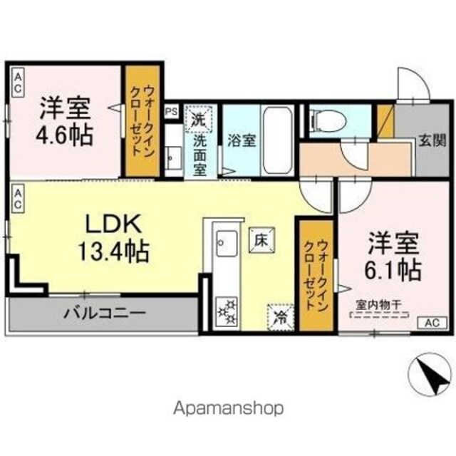 ＤーＲＯＯＭ都賀２丁目ＩＩーＢ棟[2LDK/56.86m2]の間取図