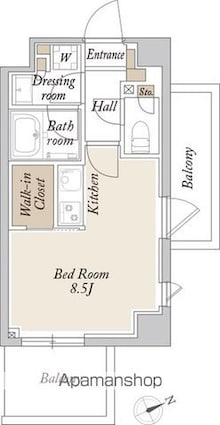 ＯＲＳＵＳ新江古田[1R/25.33m2]の間取図