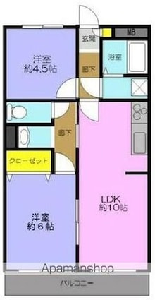 羽中マンション[2LDK/49.58m2]の間取図