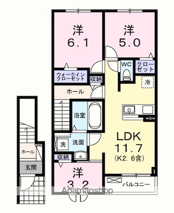 東京都青梅市師岡町２丁目[3LDK/62.1m2]の間取図