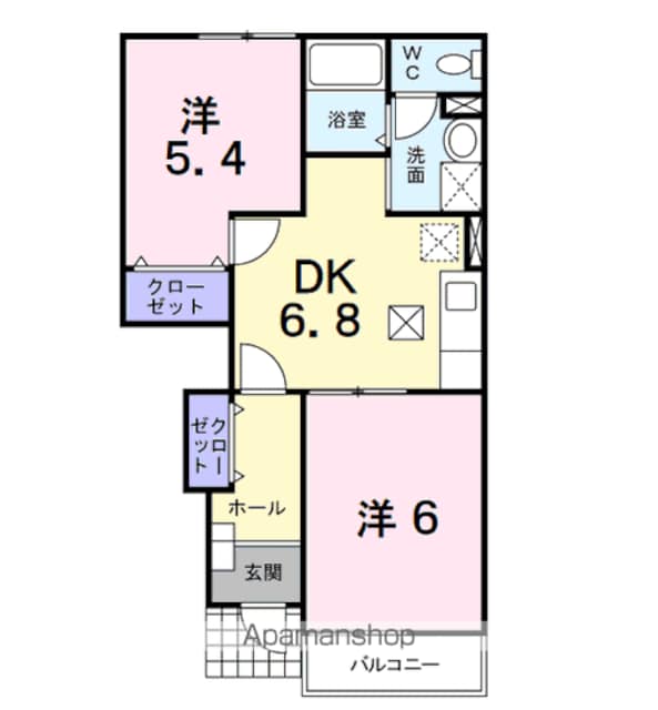サン　ブリーズ　ガーデンＢ[2DK/42.77m2]の間取図