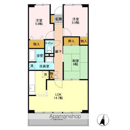 ルーチェ緑が丘Ａ[3LDK/70.06m2]の間取図