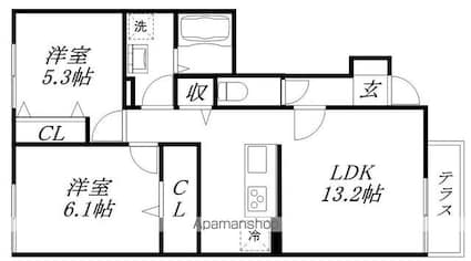 アクシスＨ[2LDK/55.74m2]の間取図