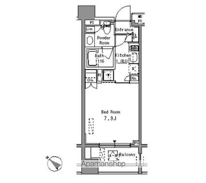 パークアクシス西ヶ原[1K/25.45m2]の間取図