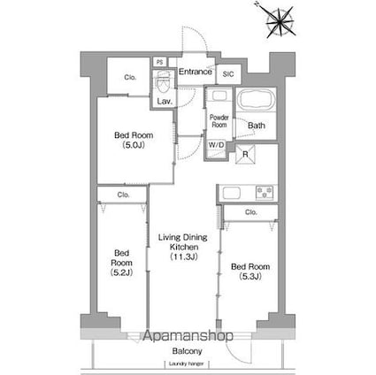 コンフォリア・リヴ豊洲キャナル[3LDK/62.24m2]の間取図