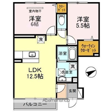 Ｄーｒｏｏｍ栄谷[2LDK/53.8m2]の間取図