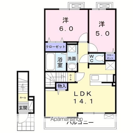 愛媛県今治市東村４丁目[2LDK/57.55m2]の間取図
