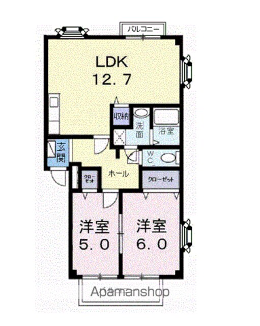 アクセス吉岡Ａ[2LDK/56.94m2]の間取図