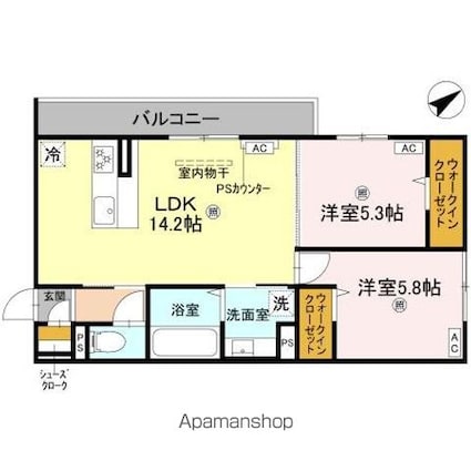 ＤーＲＯＯＭ守山３丁目[2LDK/57.78m2]の間取図