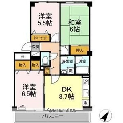 ベルエアーガーデン[3DK/62.15m2]の間取図