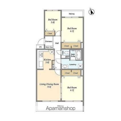 テレパレス柏てるて　南街区　２号棟[3LDK/79.76m2]の間取図