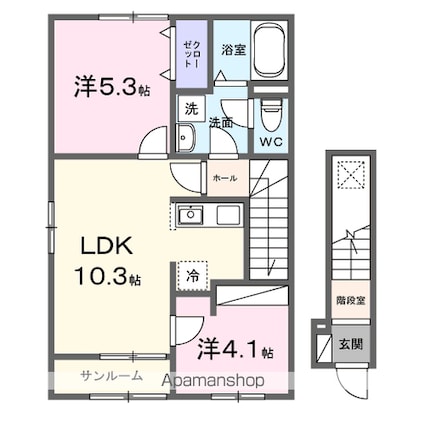 プチエトワール[2LDK/49.49m2]の間取図