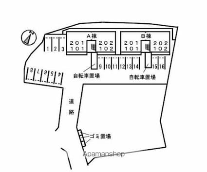 ウッド　ヴィラージュ　Ｂ棟[2LDK/54.34m2]の配置図