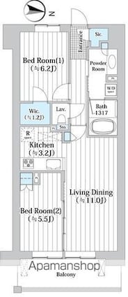 アビティグランデ砧　（Ｃ棟）[2LDK/60.95m2]の間取図