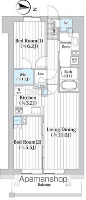 アビティグランデ砧　（Ｃ棟）[2LDK/60.95m2]の間取図