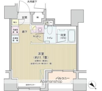 アネーロ銀座[1K/25.48m2]の間取図