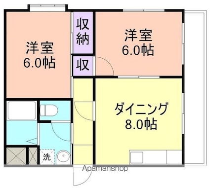 フェリス太田[2DK/44.55m2]の間取図