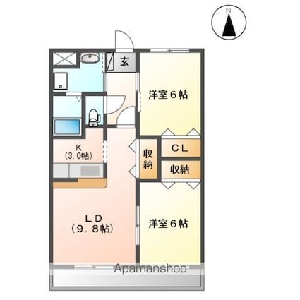 岐阜県美濃加茂市加茂野町鷹之巣[2LDK/57.75m2]の間取図