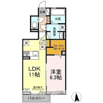 セレスティア鳴神[1LDK/45.38m2]の間取図