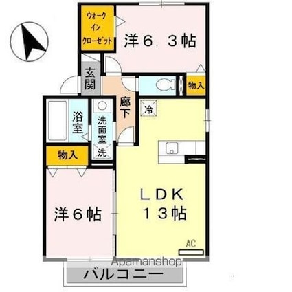 パイン　テイル　Ｂ棟[2LDK/59.58m2]の間取図