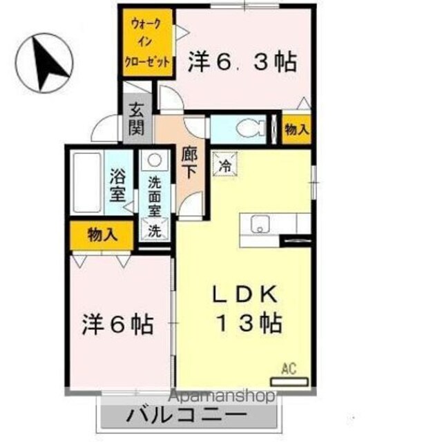 パイン　テイル　Ｂ棟[2LDK/59.58m2]の間取図