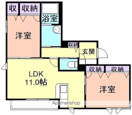 テラス新中通[2LDK/56.5m2]の間取図