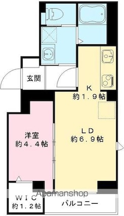 フラッツ平河町（ＴＯＫＹＯ　ＺＥＲＯ　ＥＭＩＳＳＩＯＮ　ＨＯＵＳ[1LDK/34.99m2]の間取図